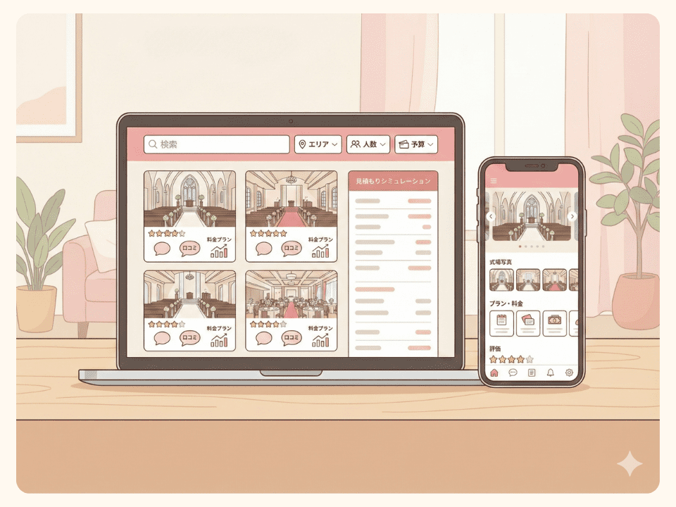 結婚式サイトの使いやすさを表したイメージイラスト