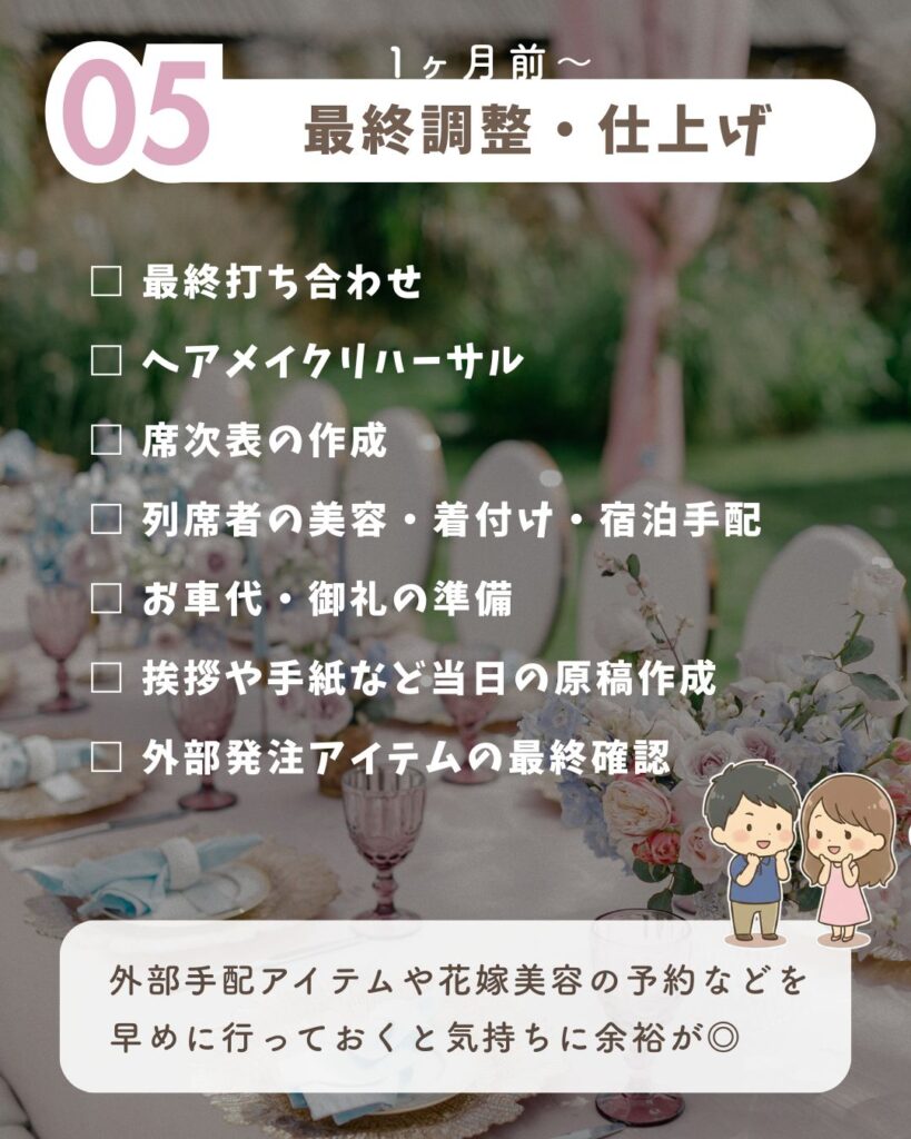 1ヶ月前の結婚式準備やることリスト(最終調整)