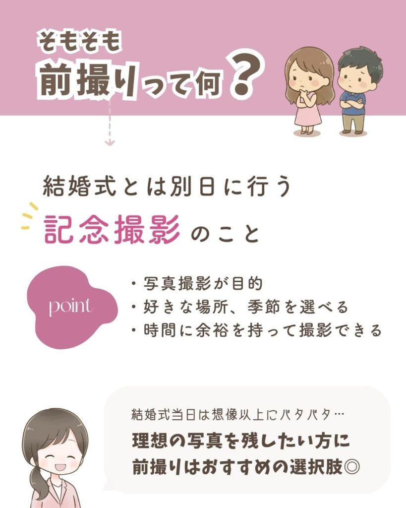結婚式前に撮影する前撮りの基本を解説した図解
